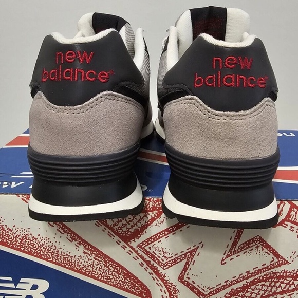 New, Sz-12 NEW BALANCE 574 BLACK / RED & GREY / RED - Picture 3 of 5